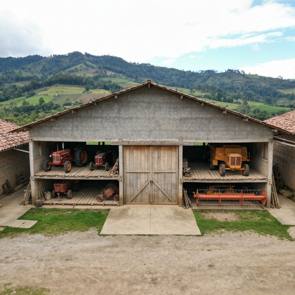 Galpón agrícola con maquinaria en Colombia